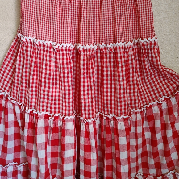VTG Cottagecore Red Ruffled Gingham Plaid Maxi Dress Size S - Picture 6 of 11